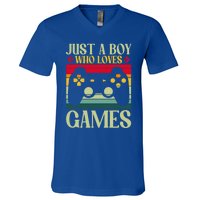 Just A Who Loves Games Clothes Computer Video Game Geek Cute Gift V-Neck T-Shirt