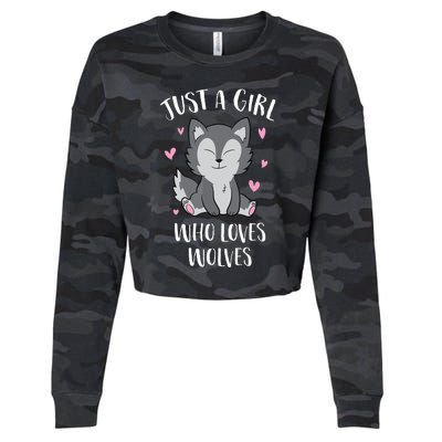 Just A Who Loves Wolves Cute Wolf Cropped Pullover Crew