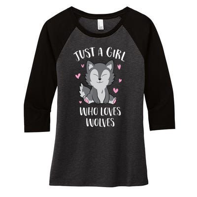 Just A Who Loves Wolves Cute Wolf Women's Tri-Blend 3/4-Sleeve Raglan Shirt