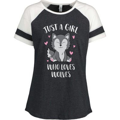 Just A Who Loves Wolves Cute Wolf Enza Ladies Jersey Colorblock Tee