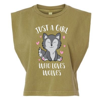 Just A Who Loves Wolves Cute Wolf Garment-Dyed Women's Muscle Tee