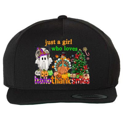 Just A Who Loves Hallothanksmas Happy Hallothanksmas Gift Wool Snapback Cap