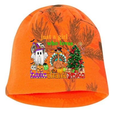 Just A Who Loves Hallothanksmas Happy Hallothanksmas Gift Kati - Camo Knit Beanie