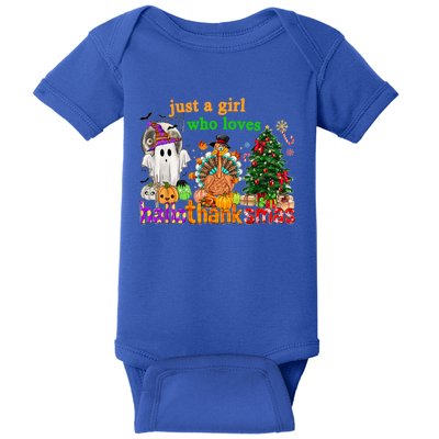 Just A Who Loves Hallothanksmas Happy Hallothanksmas Gift Baby Bodysuit