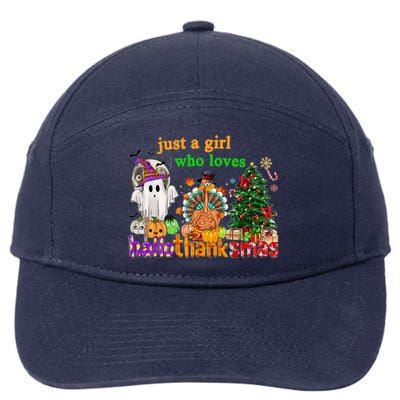 Just A Who Loves Hallothanksmas Happy Hallothanksmas Gift 7-Panel Snapback Hat