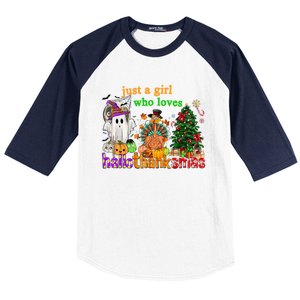 Just A Who Loves Hallothanksmas Happy Hallothanksmas Gift Baseball Sleeve Shirt