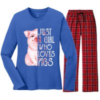 Just A Who Loves Pigs Funny Pig Farmer Gift Gift Women's Long Sleeve Flannel Pajama Set 