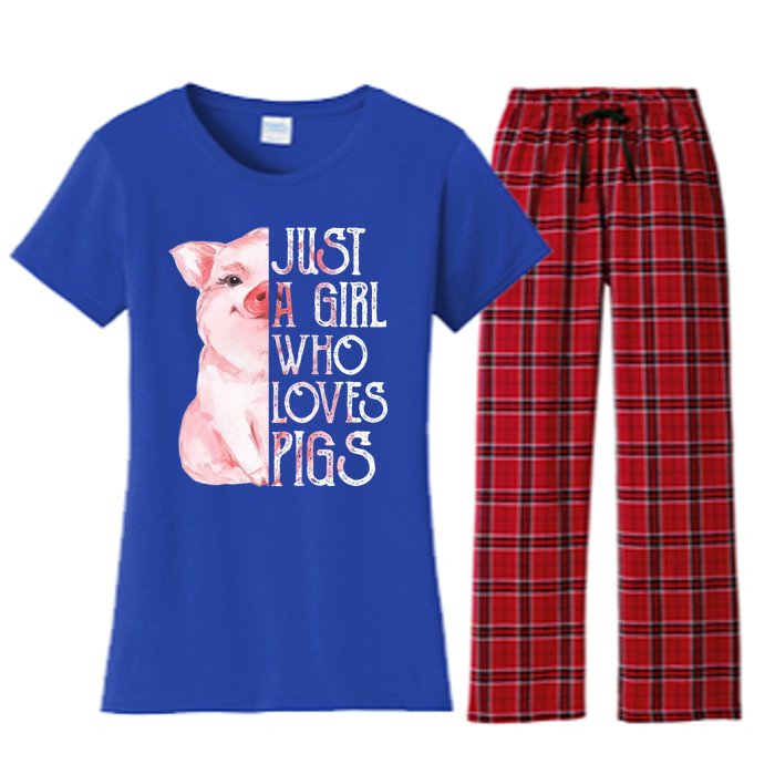 Just A Who Loves Pigs Funny Pig Farmer Gift Gift Women's Flannel Pajama Set