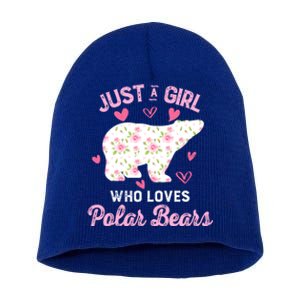 Just A Who Loves Polar Bears Great Gift Bear Silhouette Gift Short Acrylic Beanie