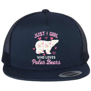 Just A Who Loves Polar Bears Great Gift Bear Silhouette Gift Flat Bill Trucker Hat