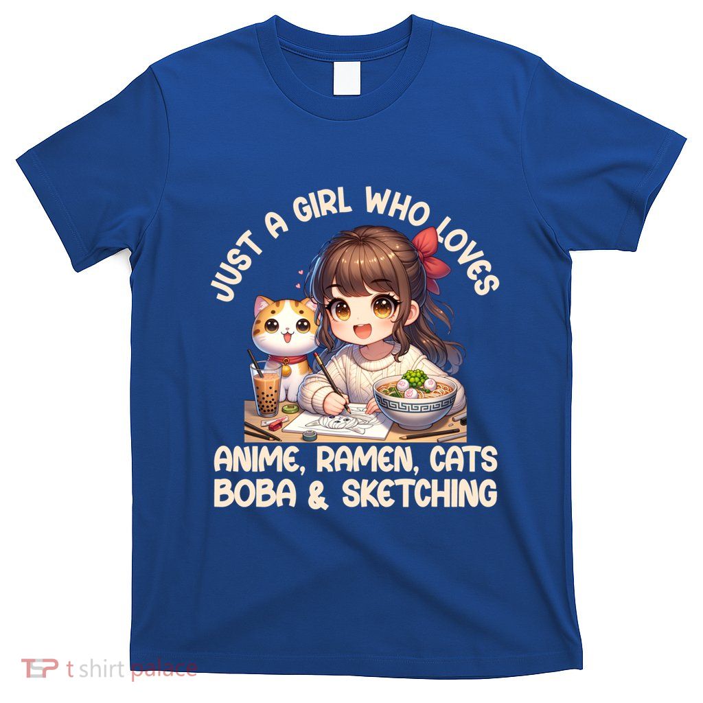 Just A Who Loves Anime Ra Cats Boba And Sketching Gift T-Shirt