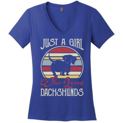 Just A Who Loves Dachshunds Dackel Teckel Gift Women's V-Neck T-Shirt