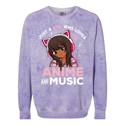 Just A Who Loves Anime And Music Black Anime Merch Meaningful Gift Colorblast Crewneck Sweatshirt