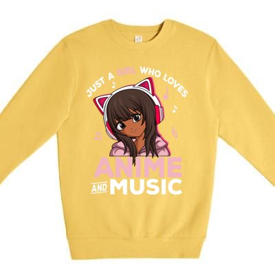 Just A Who Loves Anime And Music Black Anime Merch Meaningful Gift Premium Crewneck Sweatshirt