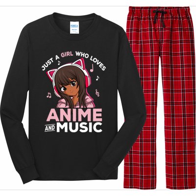 Just A Who Loves Anime And Music Black Anime Merch Meaningful Gift Long Sleeve Pajama Set