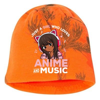 Just A Who Loves Anime And Music Black Anime Merch Meaningful Gift Kati - Camo Knit Beanie