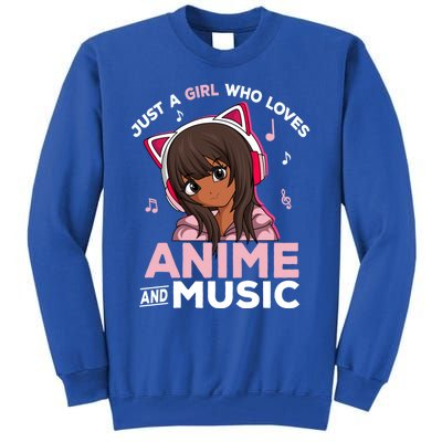 Just A Who Loves Anime And Music Black Anime Merch Meaningful Gift Tall Sweatshirt