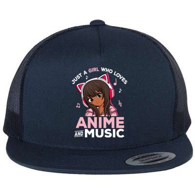 Just A Who Loves Anime And Music Black Anime Merch Meaningful Gift Flat Bill Trucker Hat