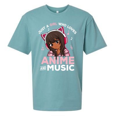 Just A Who Loves Anime And Music Black Anime Merch Meaningful Gift Sueded Cloud Jersey T-Shirt