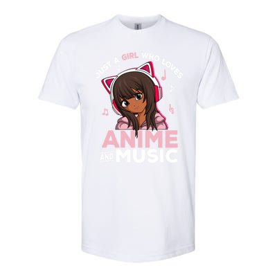 Just A Who Loves Anime And Music Black Anime Merch Meaningful Gift Softstyle CVC T-Shirt