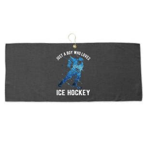 Just A  Who Loves Ice Hockey Large Microfiber Waffle Golf Towel