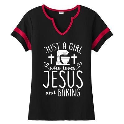 Just A Who Love Jesus And Baking Gift Ladies Halftime Notch Neck Tee