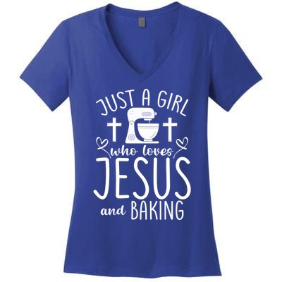 Just A Who Love Jesus And Baking Gift Women's V-Neck T-Shirt