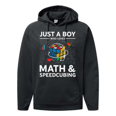 Just A  Who Loves Math And Speedcubing Funny Puzzle Performance Fleece Hoodie