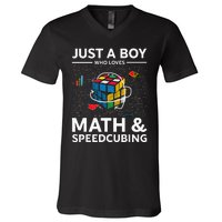 Just A  Who Loves Math And Speedcubing Funny Puzzle V-Neck T-Shirt