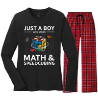 Just A  Who Loves Math And Speedcubing Funny Puzzle Women's Long Sleeve Flannel Pajama Set 