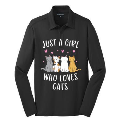 Just A Who Loves Cats Cute Cat Lover Meaningful Gift Silk Touch Performance Long Sleeve Polo