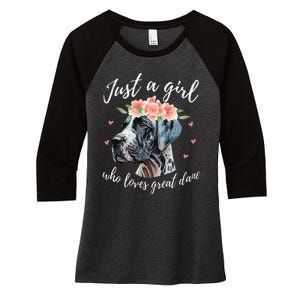 Just A Who Loves Great Danes Funny Great Dane Owner Women's Tri-Blend 3/4-Sleeve Raglan Shirt