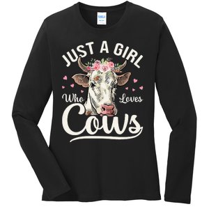 Just a  Who Loves Cows Funny Cute Cow  Ladies Long Sleeve Shirt