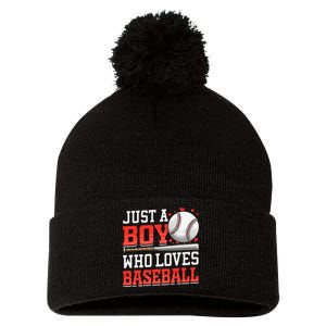 Just A Who Loves Baseball American Sport Pom Pom 12in Knit Beanie