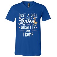 Just A Who Loves Giraffes And Trump Giraffe Gift V-Neck T-Shirt