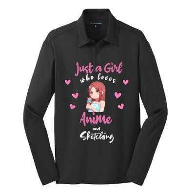 Just A Who Loves Anime Sketching And Anime Gift Silk Touch Performance Long Sleeve Polo