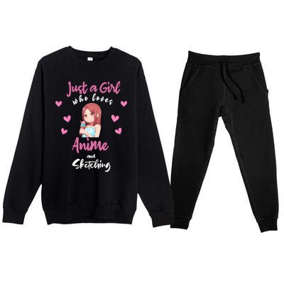 Just A Who Loves Anime Sketching And Anime Gift Premium Crewneck Sweatsuit Set