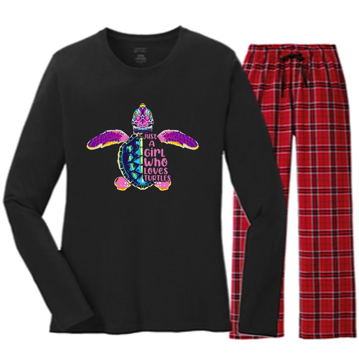 Just A Who Loves Sea Turtles Women's Long Sleeve Flannel Pajama Set 