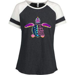 Just A Who Loves Sea Turtles Enza Ladies Jersey Colorblock Tee