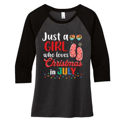 Just a Who Loves Christmas in July Summer Christmas Women's Tri-Blend 3/4-Sleeve Raglan Shirt