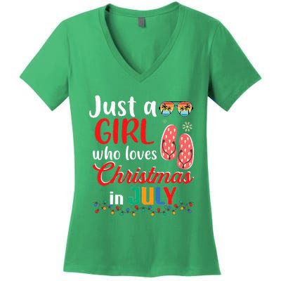 Just a Who Loves Christmas in July Summer Christmas Women's V-Neck T-Shirt