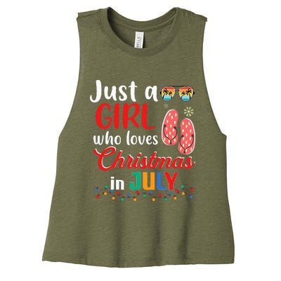 Just a Who Loves Christmas in July Summer Christmas Women's Racerback Cropped Tank