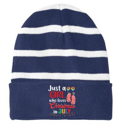 Just a Who Loves Christmas in July Summer Christmas Striped Beanie with Solid Band