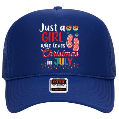 Just a Who Loves Christmas in July Summer Christmas High Crown Mesh Back Trucker Hat