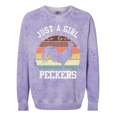 Just A Who Loves Peckers Funny Chicken Farmer Lover Colorblast Crewneck Sweatshirt