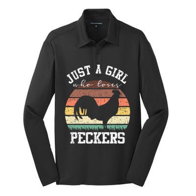 Just A Who Loves Peckers Funny Chicken Farmer Lover Silk Touch Performance Long Sleeve Polo