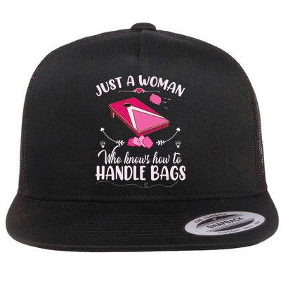 Just A Woman Who Knows How To Handle Bags Women Cornhole Flatbill Hat