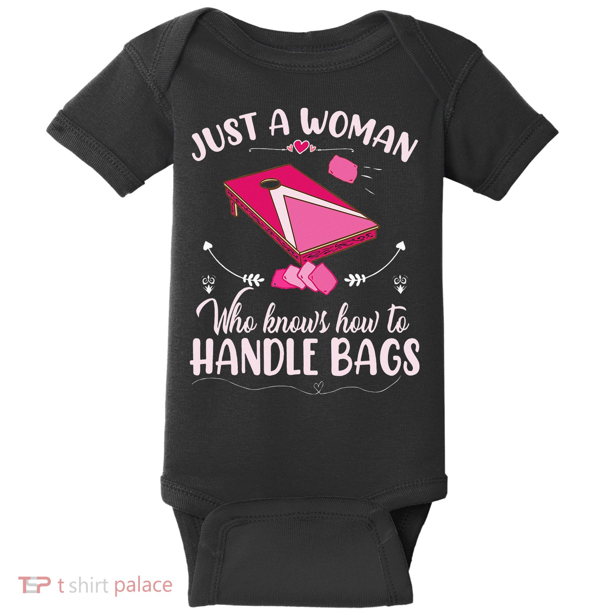 Just A Woman Who Knows How To Handle Bags Women Cornhole Baby Bodysuit