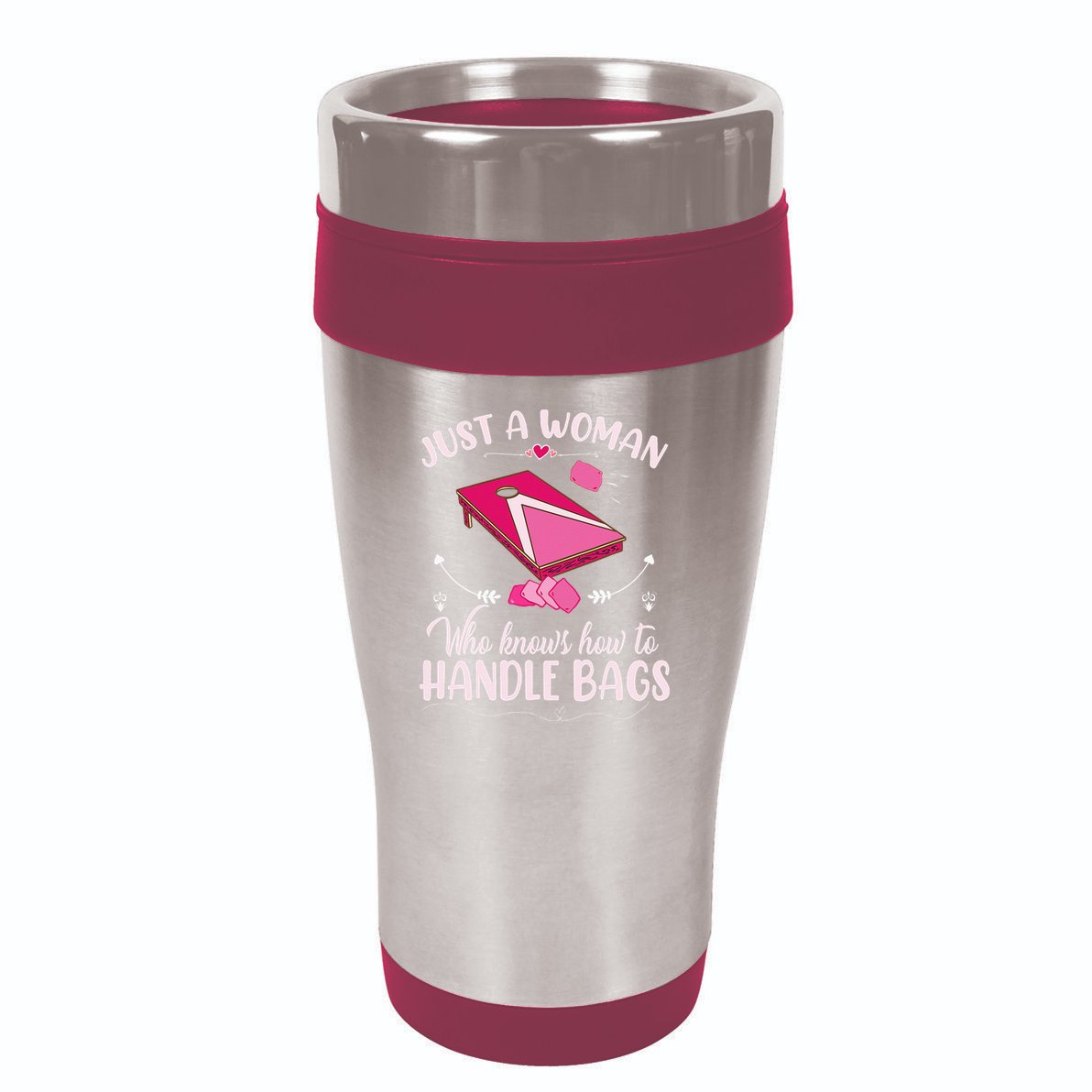 Just A Woman Who Knows How To Handle Bags Women Cornhole 16oz Travel Tumbler
