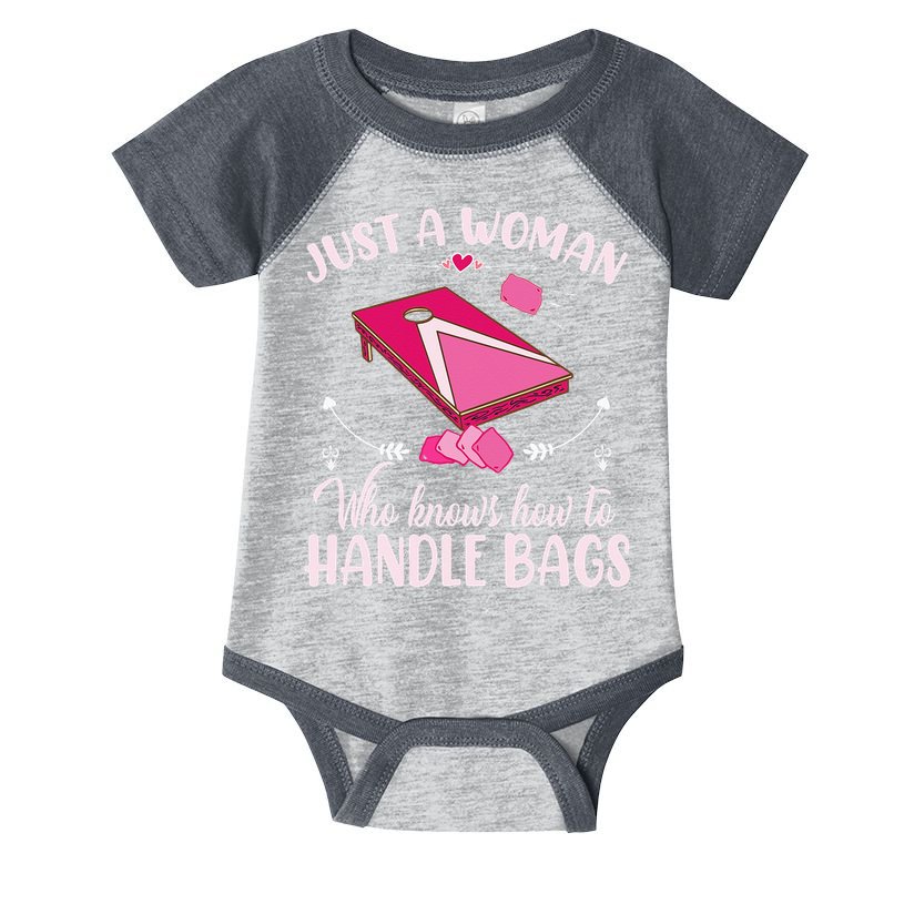 Just A Woman Who Knows How To Handle Bags Women Cornhole Infant Baby Jersey Bodysuit